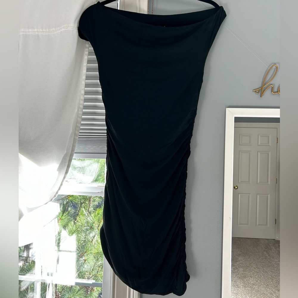 Asymmetrical black mini dress